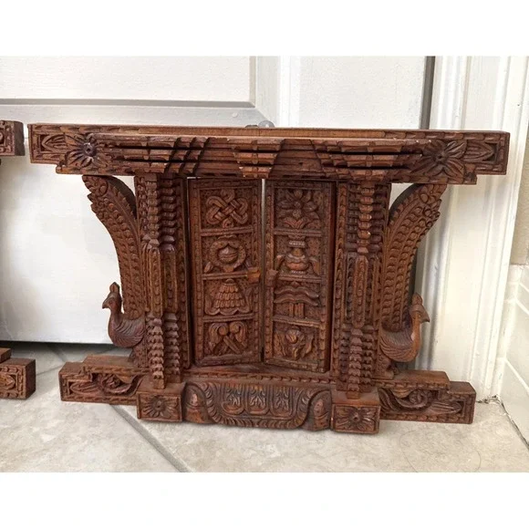 2 Peacock Ankhi Jhyal/Nepalese Antique Architectural Vintage Window/Wooden Frame - Picture 3 of 15